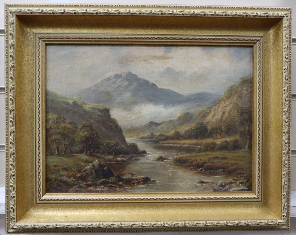 Sydney Yates Johnson - oil on canvas, Mountainous river landscape, monogrammed and companion piece, a pair, 24 x 34cm